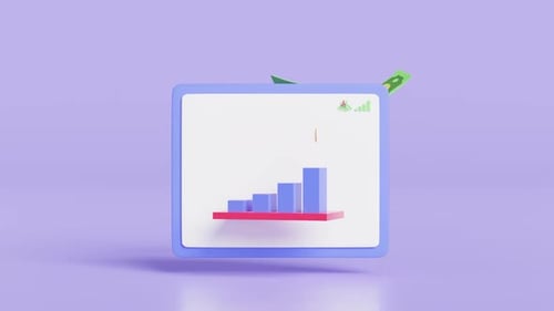 Financial Growth Chart Animation on Digital Screen with Flying Money