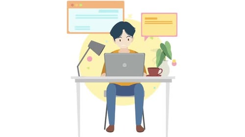 Flat Design Animation of a Person Working with Digital UI Elements