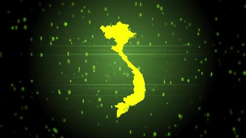 Futuristic Digital Map of Vietnam Forming with Technology Glitch Effects