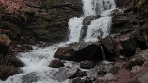 Landscape of waterfall Shypit in the Ukrainian Carpathian Mountains.