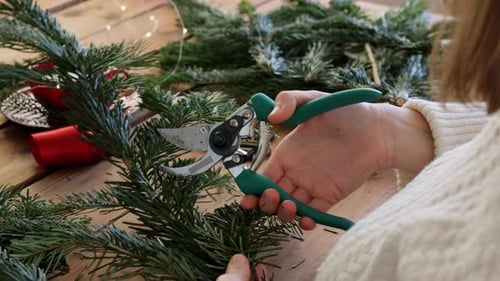 Winter Holidays, Diy and Hobby Concept - Close Up of Woman With