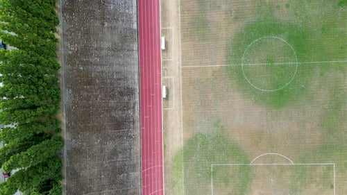 Aerial view of track and football field, Belgium.