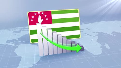 Abkhazia Flag With Decrease Bar Chart Graph And Arrow Green