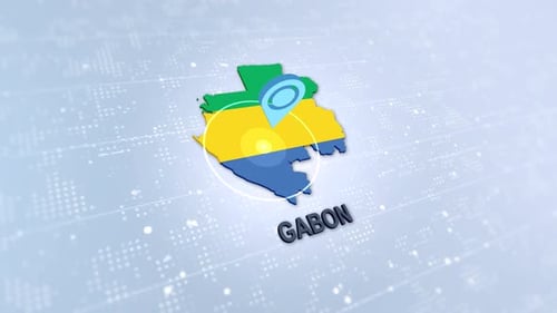 3D Gabon Map with Flag and Animated Location Pin