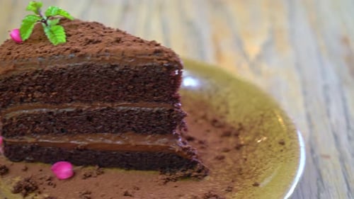 chocolate cake on plate in cafe restaurant