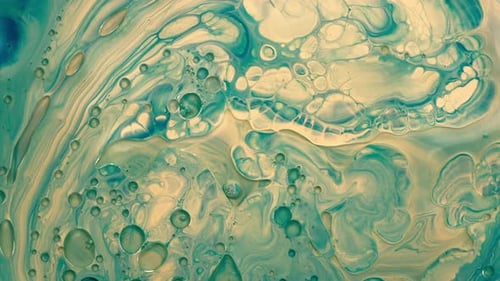 Abstract background of blue and yellow acrylic colors with bubbles