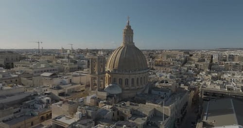 Aerial view of Valletta with dome cathedral, Malta.