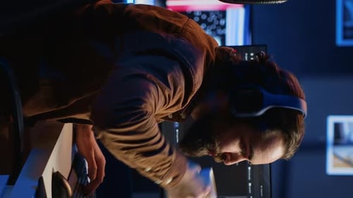 Programmer Does Multitasking Drinks Coffee Listens Music