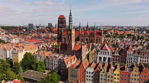 European charm of rebuilt Gdansk old town with colorful iconic houses