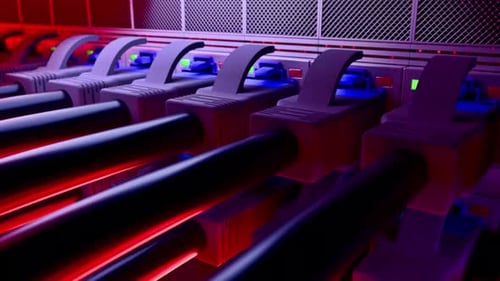 Cable LAN conectado al centro de datos de los puertos del enrutador