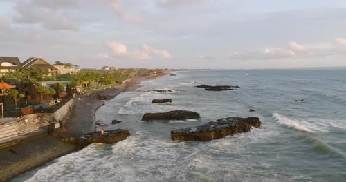 Aerial of the Indian Ocean in Canggu, Bali, Indonesia