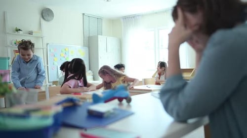 Chaotic Classroom of Children with Frustrated Teacher