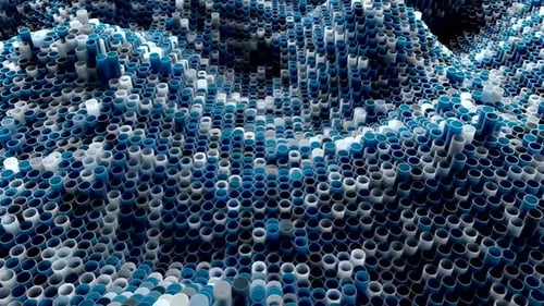 Tubes bleus et blancs disposés selon un motif ondulé