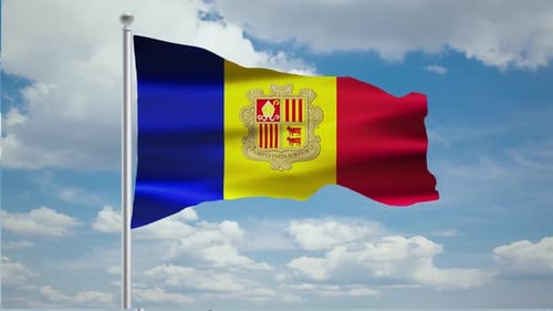 Andorra National Flag Waving in Realistic Fabric Animation