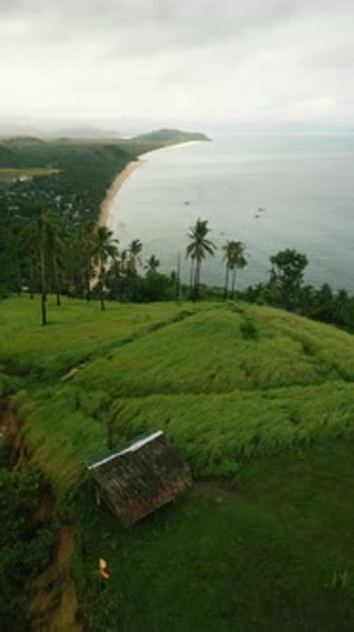 Vertical Drone Shot of San Vicente Viewpoint in Palawan, Philippines – Scenic Aerial View of Coastli