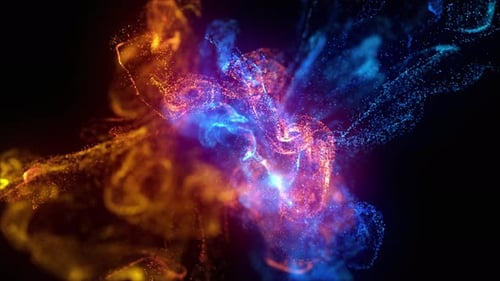 Fire and ice background animation. Fluid motion of orange and blue particles mixing in the water.