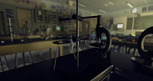 Laboratory Setup with Equipment Showcased in an Empty Classroom Setting