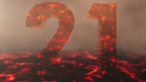 Lava Themed Hot Burning Number 21 Over a Volcanic Molten River