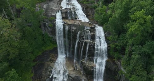Amazing Summer Landscape with Forest River Waters Falling Down in Big Waterfall with Clear Water