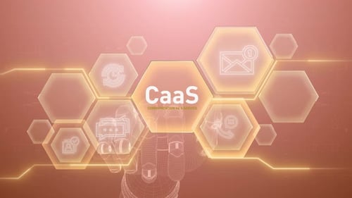 Futuristic Robotic Hand Activating Digital Hexagon Network with CaaS Icons