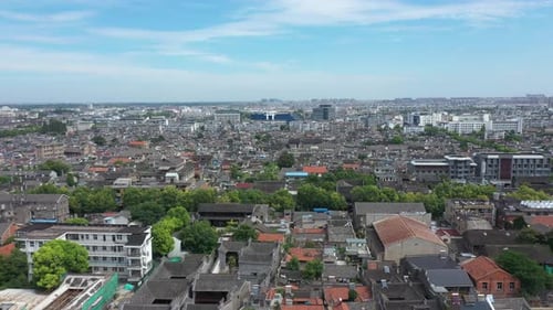 Aerial View of Yangzhou Cityscape and Historic Architecture in Jiangsu China