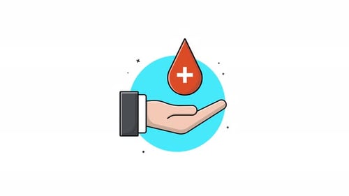 Animated Flat Design Icon: Hand Holding Blood Drop
