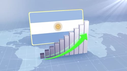 Argentina Flag With Increasing Bar Chart Graph And Arrow Green