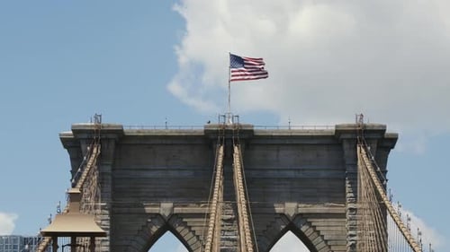 Brooklyn Bridge with American Flag Waving