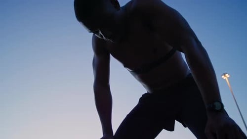 Black man, runner and tired with thinking in city for fitness with sweat