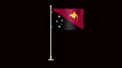 Animated Papua New Guinea Flag Waving on Pole