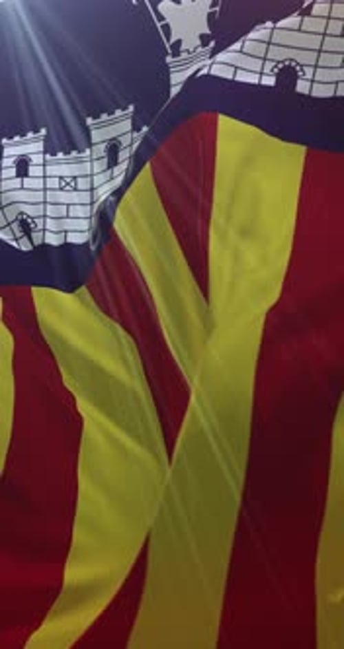 Realistic Waving Vertical Flag with Castle and Stripes Animation