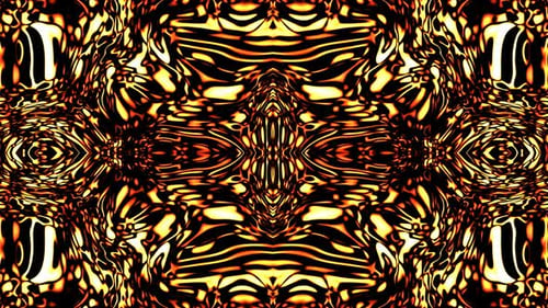 Abstract Liquid Gold and Orange Symmetrical Kaleidoscope Pattern