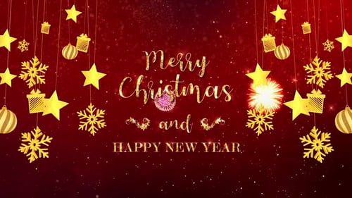 Merry Christmas and Happy New Year Festive Background with Ornaments and Fireworks