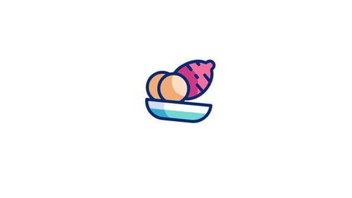 Flat Design Animated Food Icon with Eggs and Sweet Potato