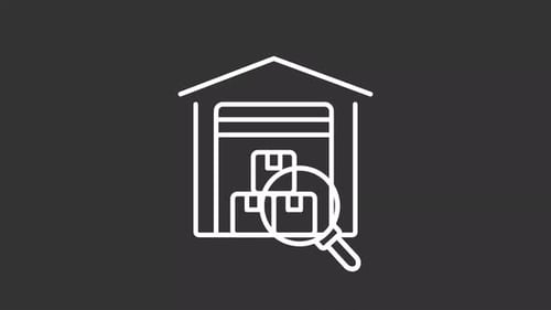 Animated Outline Icon of Warehouse Inspection with Magnifying Glass