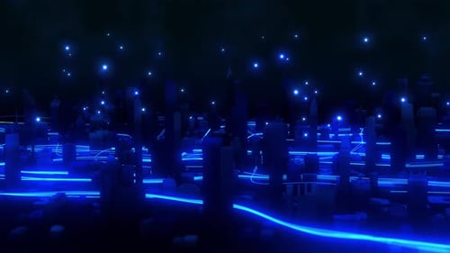 Big data communication in a smart city network connection with glowing technology lines