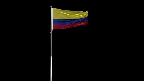 Realistic Colombian Flag Waving on Flagpole
