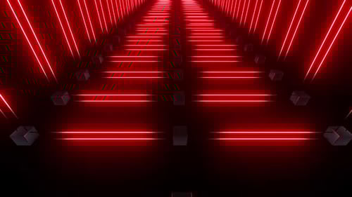 Futuristic neon red laser tunnel pulsing with energy and power