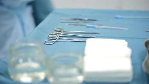 Surgical Tools Laid Out on Sterile Table