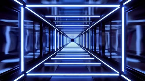 Futuristic Cyberpunk Blue Neon Corridor Tunnel