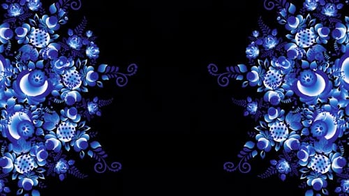 Elegant Blue Floral Decorative Growing Ornament Animation