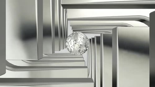 Movement Through a Tunnel of Silver Shapes, Exclusive, Reflection, 3D Render, Background