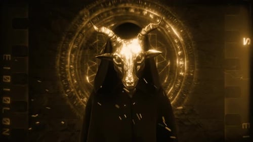 Dark Occult Goat Skull Mask with Glowing Ritual Circle