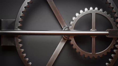 Schleifenanimation eines Zahnrads, das sich entlang der inneren Zähne des zweiten Zahnrads bewegt