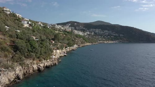 Aerial view of the coastline and the city of Kalkan