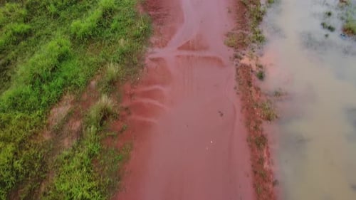 red dirt trail, aerial shot.