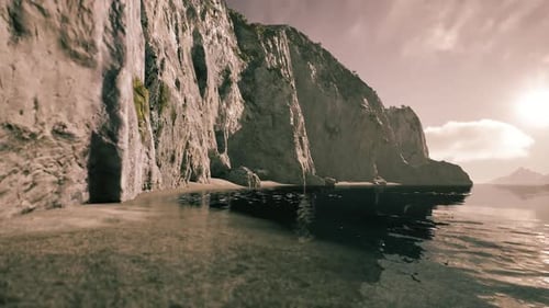 Coastal View with Rocky Cliffs and Tranquil Waters During Sunset