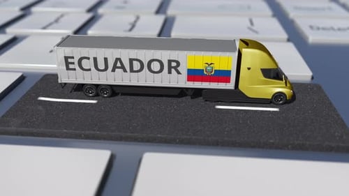 Truck with Flag of Ecuador Moves on the Keyboard Key