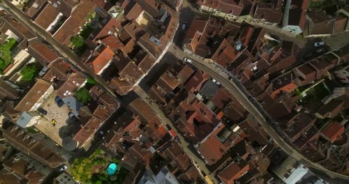 Establishing Shot of the French Center of the Medieval City of Auxerre Which is Separated By the