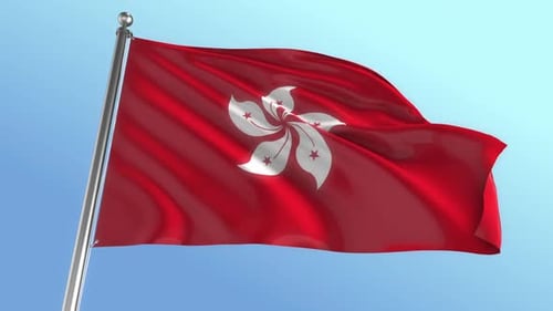 Realistic Hong Kong Flag Waving in Clear Blue Sky